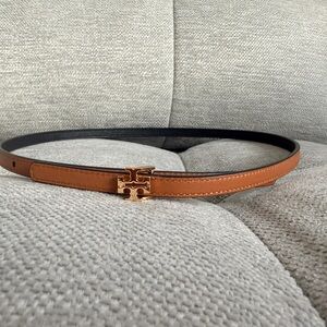 Tory Burch Brown Leather Belt with Gold Buckle